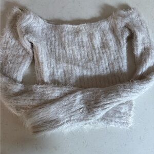 Windsor Off-Shoulder Cream Fuzzy Sweater
